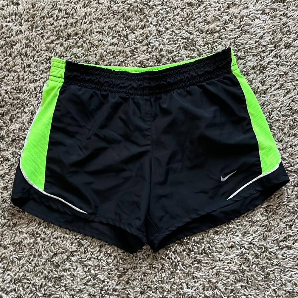 Nike dri-fit black and green running shorts